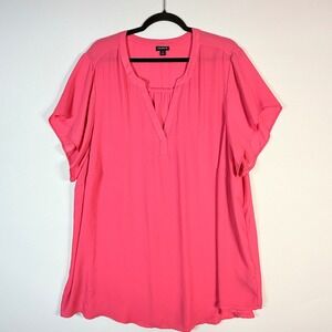 Torrid Womens 4 4X Hot Pink V-Neck Sheer Flowy Chiffon Short Sleeve Blouse Top